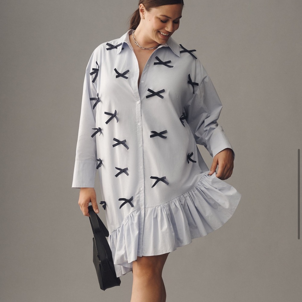Meave by Anthropologie Long-Sleeve 3D Bows Asymmetrical Mini Dress